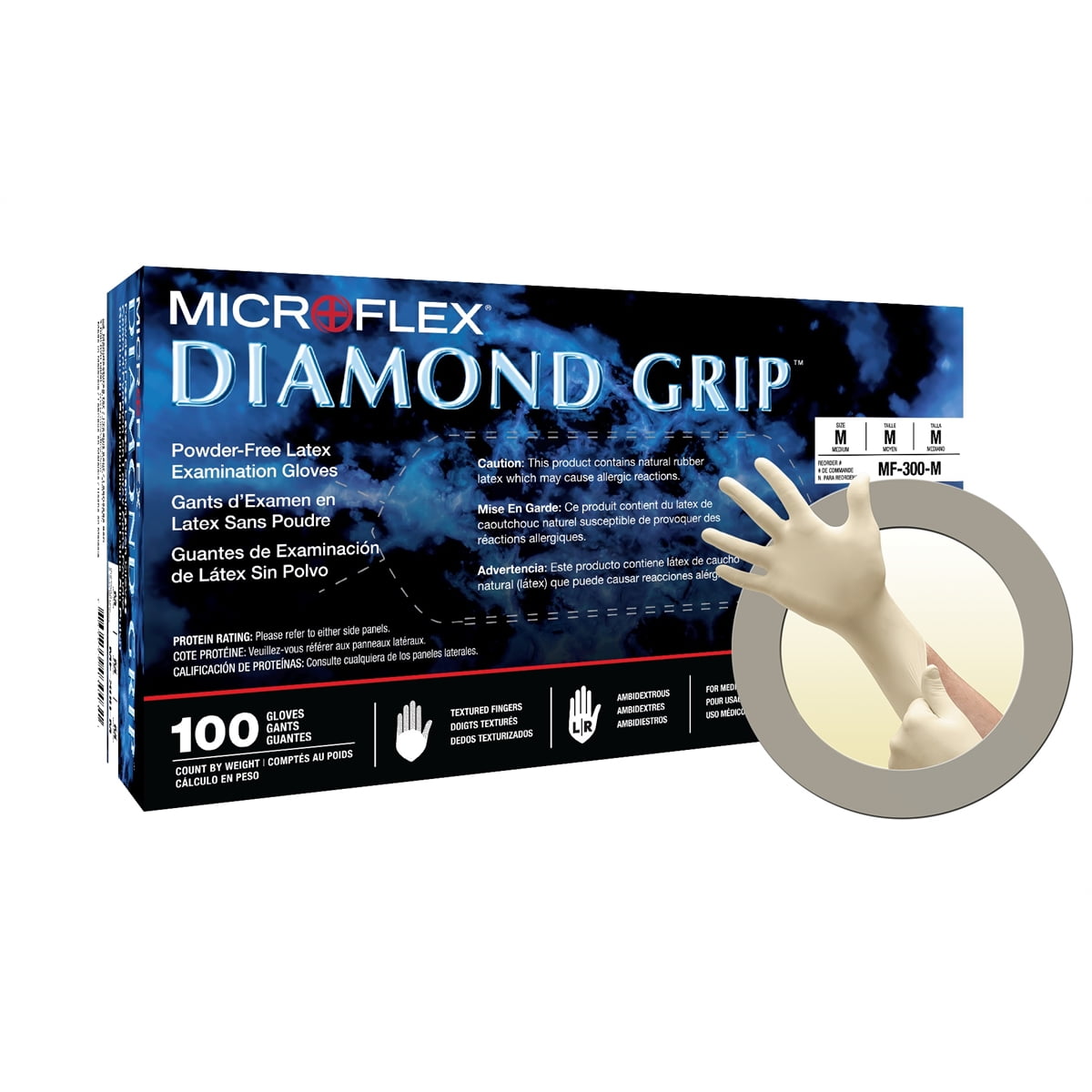MICROFLEX Diamond Grip MF300 Latex Gloves, Size L