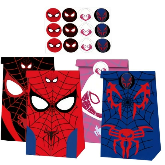 12 PCS Spider-Man Kraft Paper Goodie Bag Small Gift Bags for Spider-Man Party Supplies,Kids Birthday Game Party Kraft Paper Goodie Gift Bag Decorations