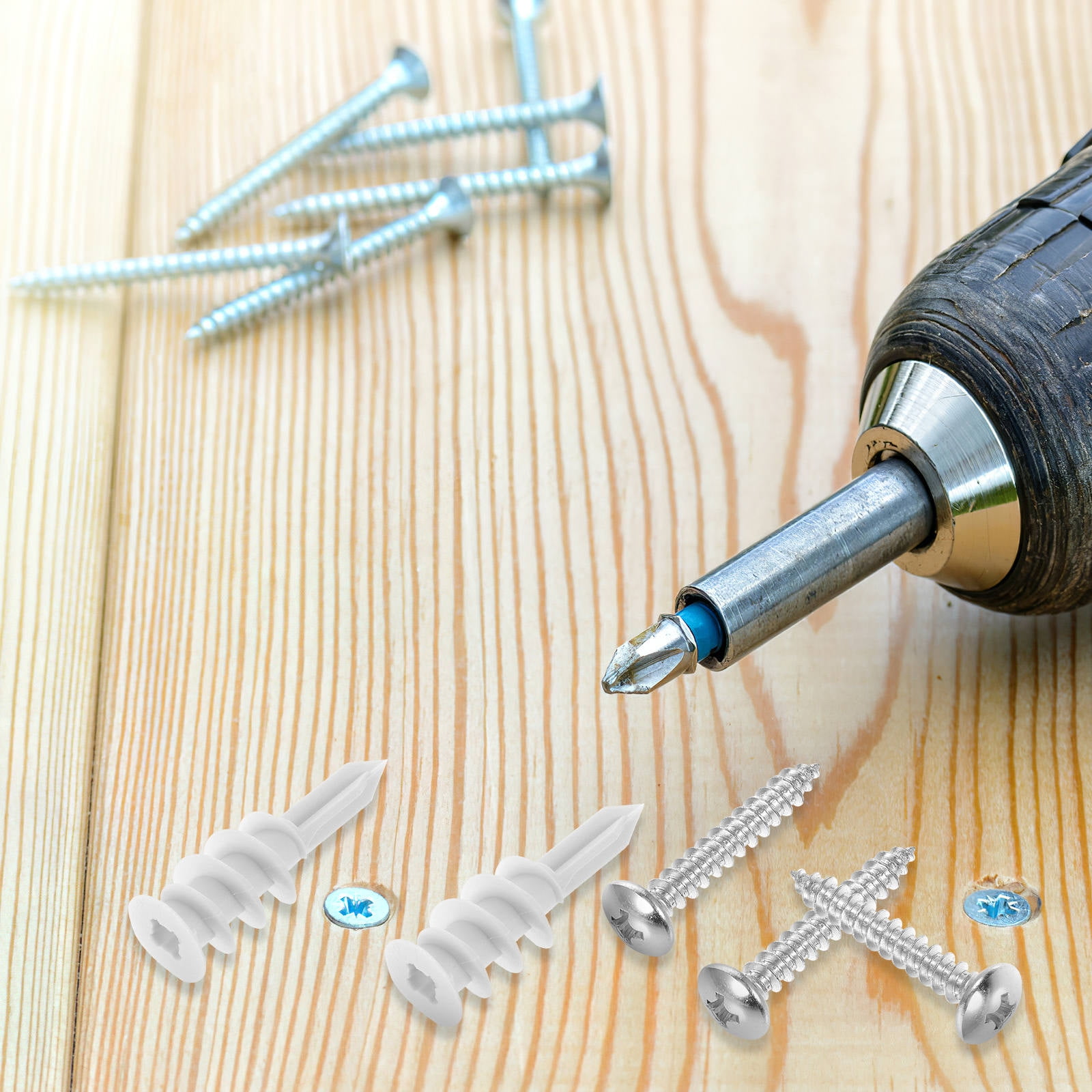 Hemoton 100 Sets Self Drilling Drywall Anchors Plasterboard Tapping Anchors with Screws