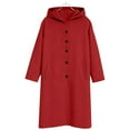 thumbnail image 4 of Guzom Womens Wine Long Coat - 50% Wool 50% Polyester Blend, Hooded Single-Breasted with Patch Pockets, Warm Fall Winter Outerwear (S-XXL),Size 2XL, 4 of 5