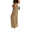 thumbnail image 4 of Leopard Dots Print Women Wide Leg Pants High Waist Belt Trousers, 4 of 5