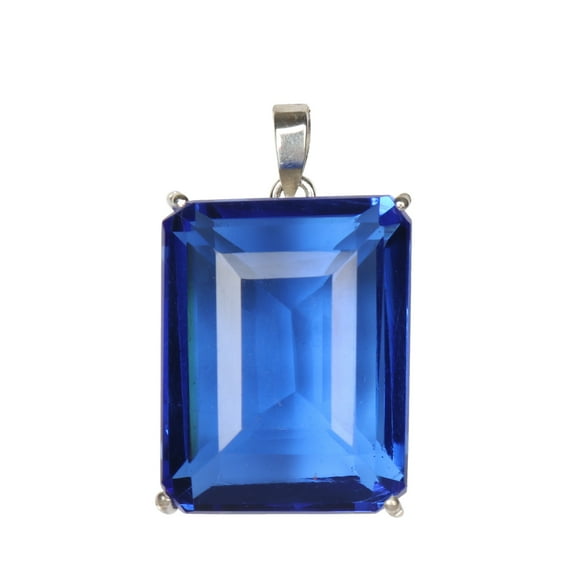 GEMHUB 17.50 Gram Stunning Blue Topaz Gemstone Emerald Cut Pendant, Handmade Fine Solid 925 Silver