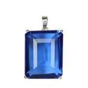 GEMHUB 27.00 Gram Emerald Cut Blue Topaz Gemstone Pendant, Fine 925 Sterling Silver Emerald Shape Citrine Pendant