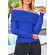 thumbnail image 3 of Suéter PRETTYGARDEN Hombros Descubiertos Azul Pequeño Tejido Acanalado, 3 of 8