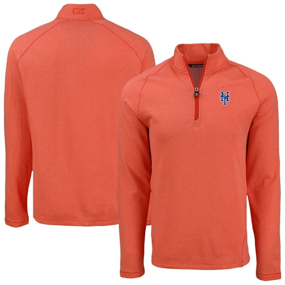 Men's Cutter & Buck Heather Orange New York Mets Peshastin Eco Fleece Recycled Raglan Quarter-Zip Top