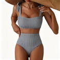 thumbnail image 2 of Delconic Women High Waist Bikini Set with Adjustable Shoulder Straps and Vertical Stripe Pattern Two Piece Swimsuit for Beach Pool, 2 of 4