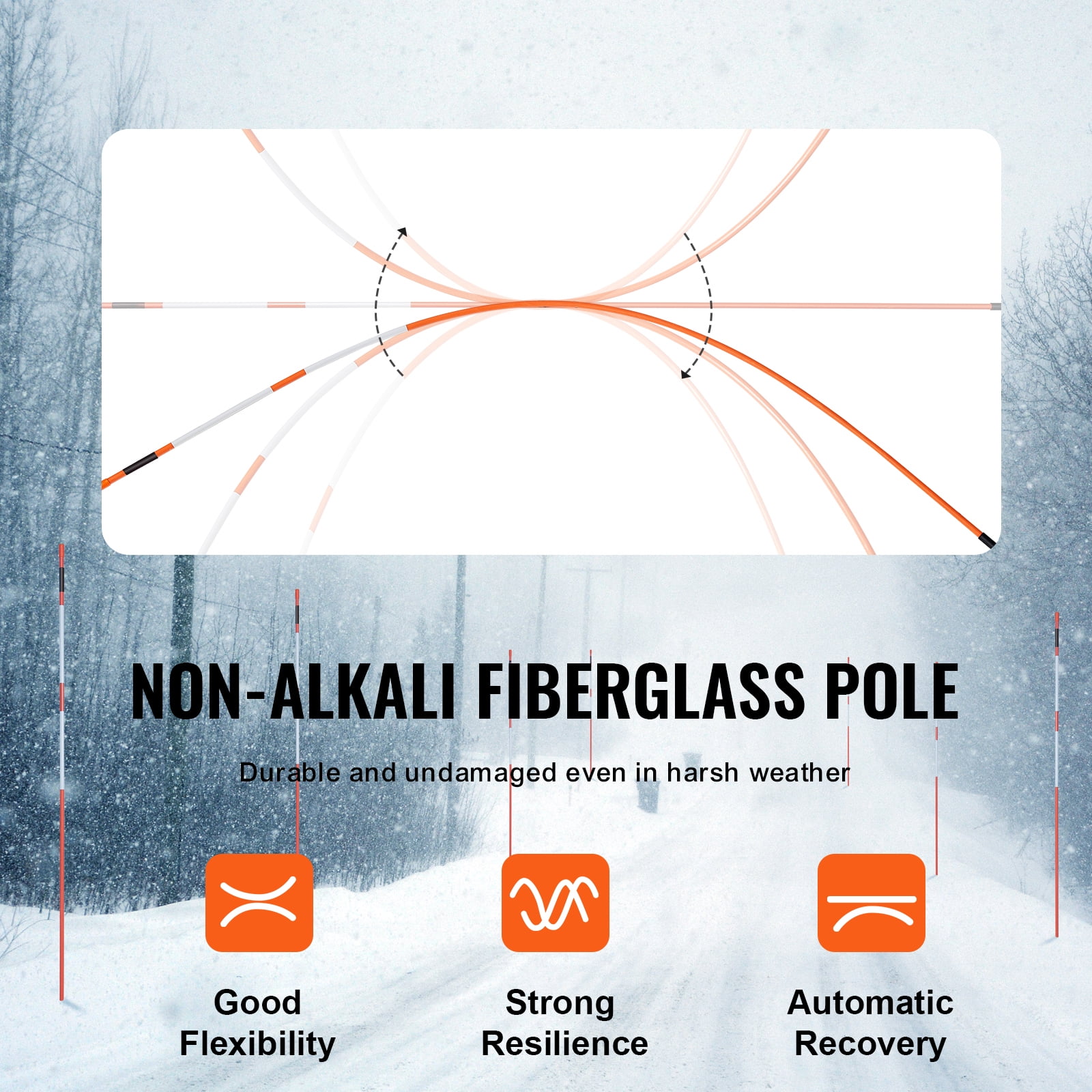 KFFKFF 50 Packs of 48inch Reflective Driveway Markers,  Snow Stakes for Driveway, 0.32" Fiberglass Poles, Orange
