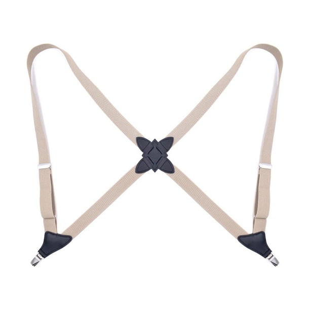 Minnieouse Hombres Mujeres Brace Moda coreana Fácil de combinar Universal Elegante Color sólido Elástico Tirantes traseros con 2 clips Accesorios de disfraces Beige
