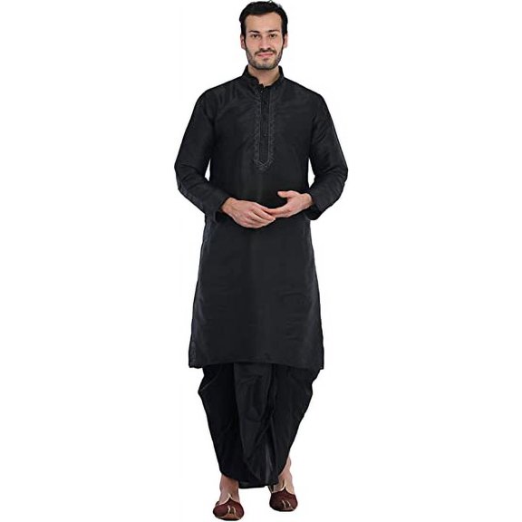 Royal Kurta Mens Silk Blend Dhoti Kurta Black (44)