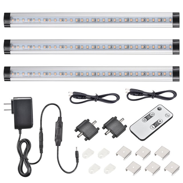 DELight 3 Pcs 90 LEDs Under Cabinet Lighting Kit with Remote Control and Adapter 12W 3000K 1300lm Kitchen Cupboard Shelf Light