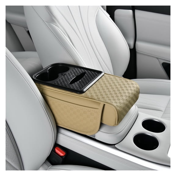 GUANGHUI 5 in 1 Car Center Console armrest Cushion, Memory Foam armrest Cover with Cup Holder & Tissue Box & Two Side Pockets, Waterproof Leather arm Rest Protector Cushion, car Accessories