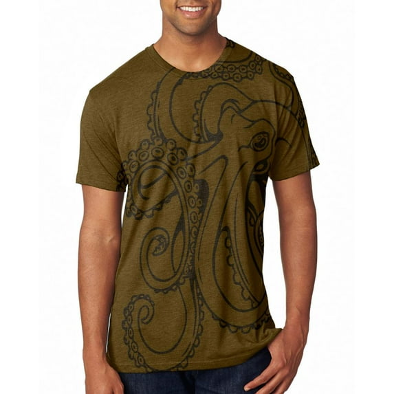 Octopus Outline Mens Soft T Shirt Heather Brown LG