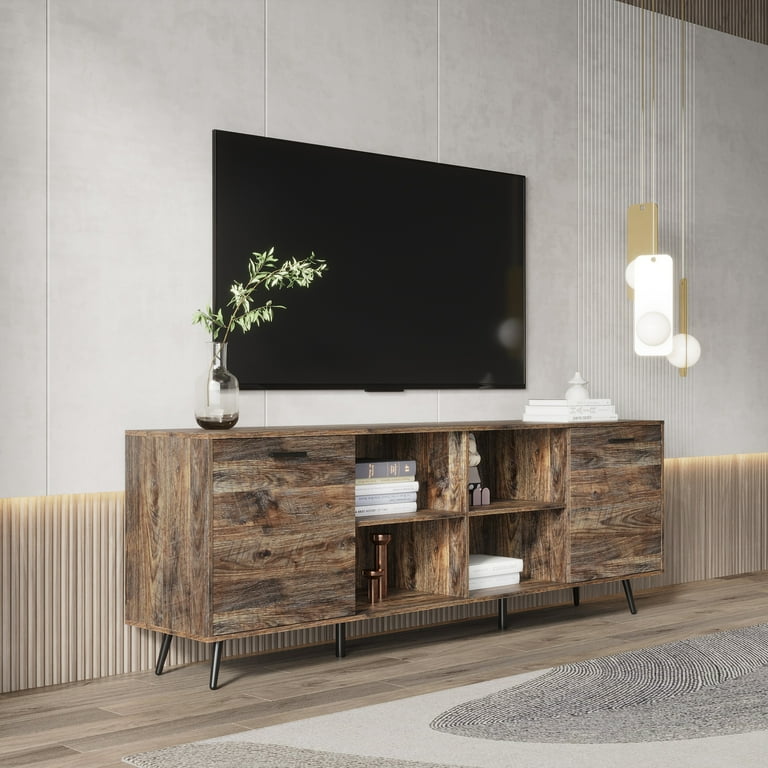 paproos New Upgrade Storage TV Stand for 80 Inch TV Espresso TV Cabinet with MDF Boards Frame Living Room Entertainment Center