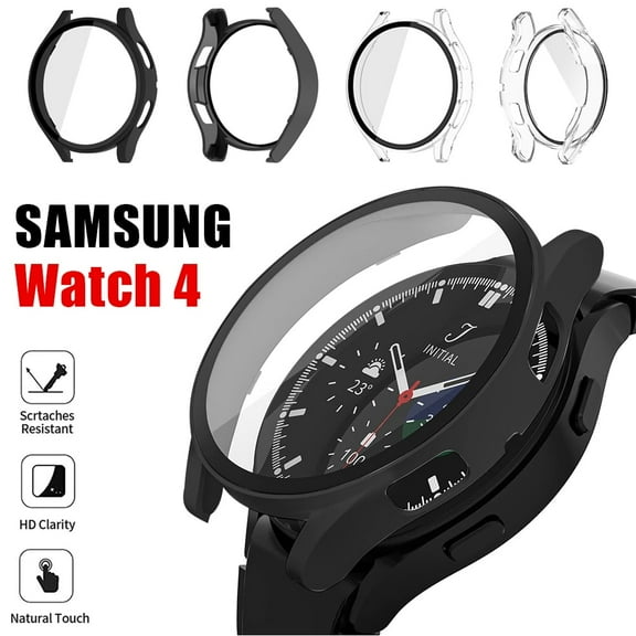IC ICLOVER For Samsung Galaxy Watch 4 40mm Tempered Glass Protector Screen Case Full Hard PC Ultra-Thin Scratch Resistant Protective Cover, Black