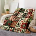 thumbnail image 4 of 1 Piece Traditional Christmas Patchwork Flannel Blanket - Festive Home Decor, Classic Red and Green Pattern, Soft and Comfortable, Suitable for Living Room and Bedroom Multi-Purpose Blanket, 4 of 5