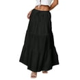 thumbnail image 5 of Maxi Skirts for Women Ruffle Pleated Tiered Smock High Waisted Drawstring Flowy Skirt Black L, 5 of 7