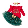 thumbnail image 3 of Toddler Baby Girl Christmas Outfit Long Sleeve Letter Print Star Princess Tulle Tutu Dress Headband 2Pcs Set, 3 of 7