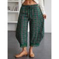 thumbnail image 5 of LMLYSoH Women Retro Plaid Pants with Lace Trim Drawstring Lantern Leg Cropped Pants, 5 of 9