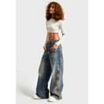 thumbnail image 4 of Women Baggy Y2k Distressed Jeans Boyfriend Embroidered Ripped Denim Pants Wide Leg Patchwork High Waist Chambray Blue S, 4 of 9