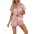 thumbnail image 5 of GigrtiJin Women's Striped Silky Satin Pajamas Set Short Sleeves Shirts and Shorts Pants Set Casual Comfy Two Piece Pjs, 5 of 7