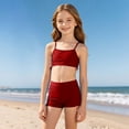thumbnail image 3 of XAOFW Girl's Summer Swimsuit Sets Two Piece Swimwear For Girls Sleeveless Tankini Tops And Swimming Shorts Solid Color Outdoor Pools Versatile Swimwear Bottom 7-8 Years, 3 of 4