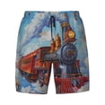 thumbnail image 4 of Lsque Mens Swim Trunks Cartoon Train Hot Air Balloon Pattern - Bathing Suit Compression Liner - Beach Swim Shorts Swimwear - (S-3XL) - Stretch Quick Dry -XX-Large, 4 of 9