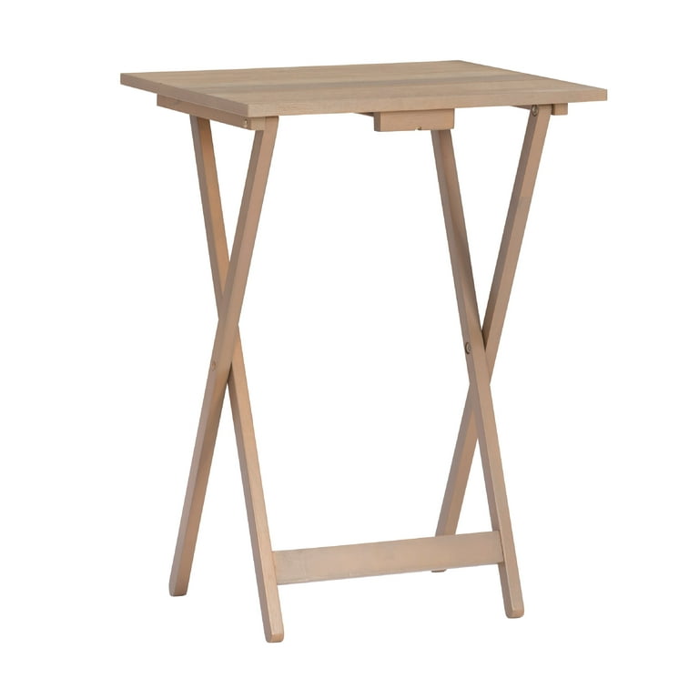 Linon Glencoe 5 Piece Indoor Folding Side Table Snack or TV Tray Set with Stand 26 Tall Gray Acacia
