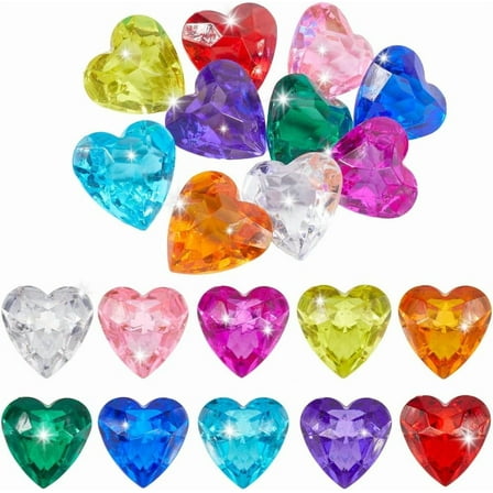 10Pcs 10 Colors Heart Shaped Gems Acrylic Diamond Bulk Colorful Big Hearts Diamonds Faceted Gemstones No Hole Filler for Table Scatters Large Vase Fillers Cakes Fish Decoration 1set