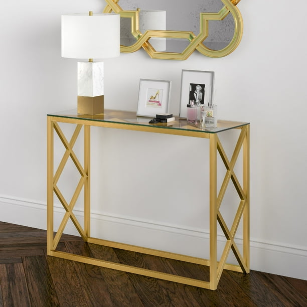 MidCentury Modern Glass Entryway Table, Rectangle Accent Table, Console Table in Blackened