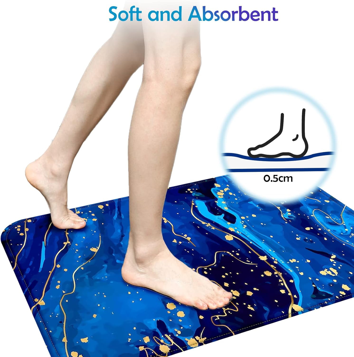 Bathroom Sets with Shower Curtain and Rugs, Bathroom Curtains Shower Set Include Waterproof Shower Curtain Non-Slip Rug Toilet Lid Cover Bath Mat and 12 Hooks, Blue Marble Shower Curtains