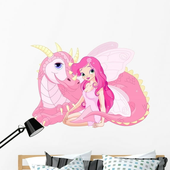 Beautiful Magic Dragon and Wall Mural by Wallmonkeys Peel and Stick Graphic (48 in W x 35 in H) WM13828