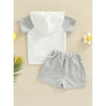thumbnail image 4 of Qmyliery Baby Boys 2PCS Pants Set, Short Sleeve Color Block Hooded Tees + White Drawstring Short Pants, Toddler Boys Summer Casual Outfit,0-3 Years, 4 of 8