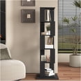 thumbnail image 3 of JERFIT 5-Tier Rotating Bookshelf with Acrylic Shelves, 360-Degree Spinning Floor Bookcase Organizer with Anti-Tip Base, Space Saving Storage Rack for Living Room, Office, Study, Black, 3 of 10