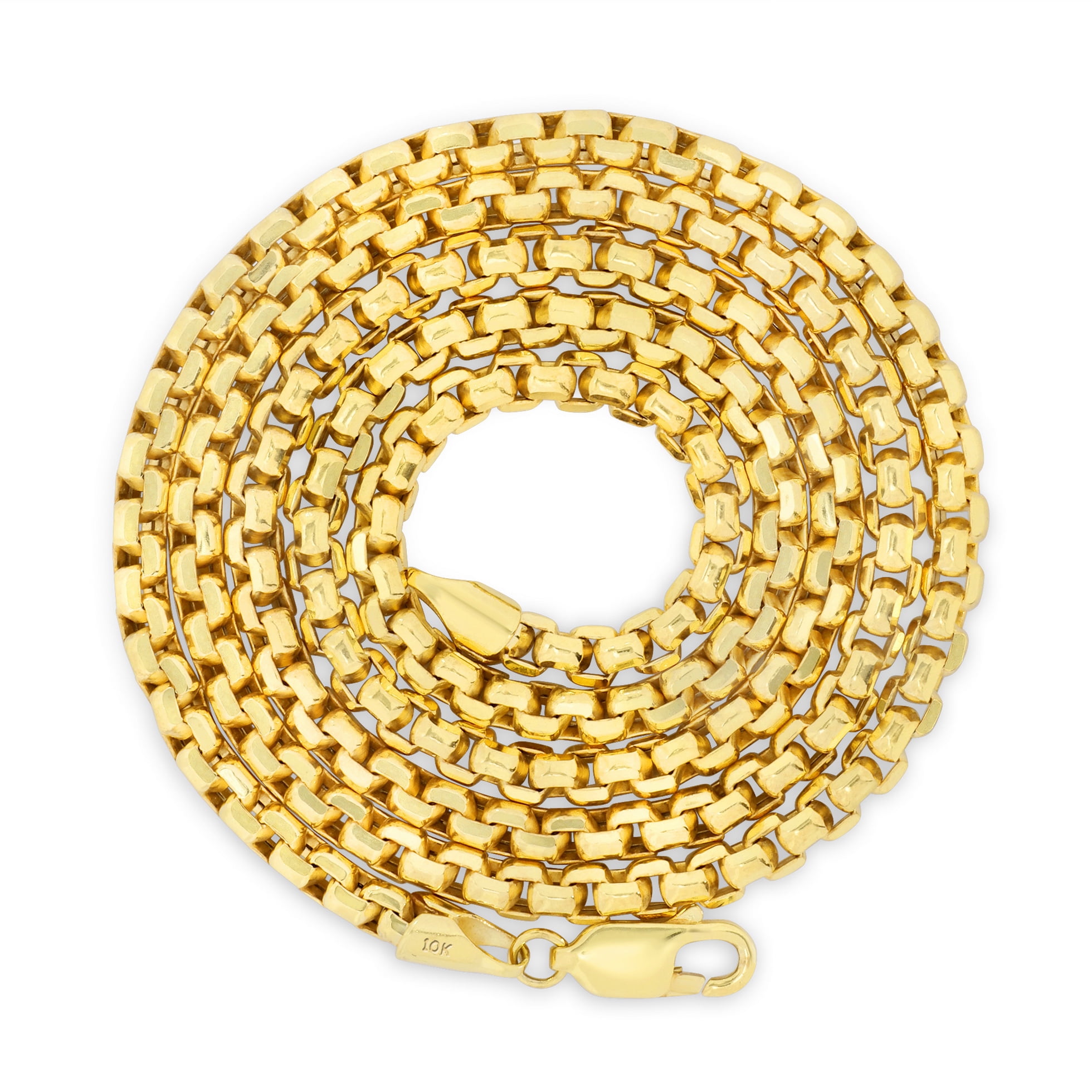 Nuragold 10k Real Yellow Gold Round Box 3.5mm Venetian LInk Chain Necklace (16"-30") Italian Jewelry for Men & Women