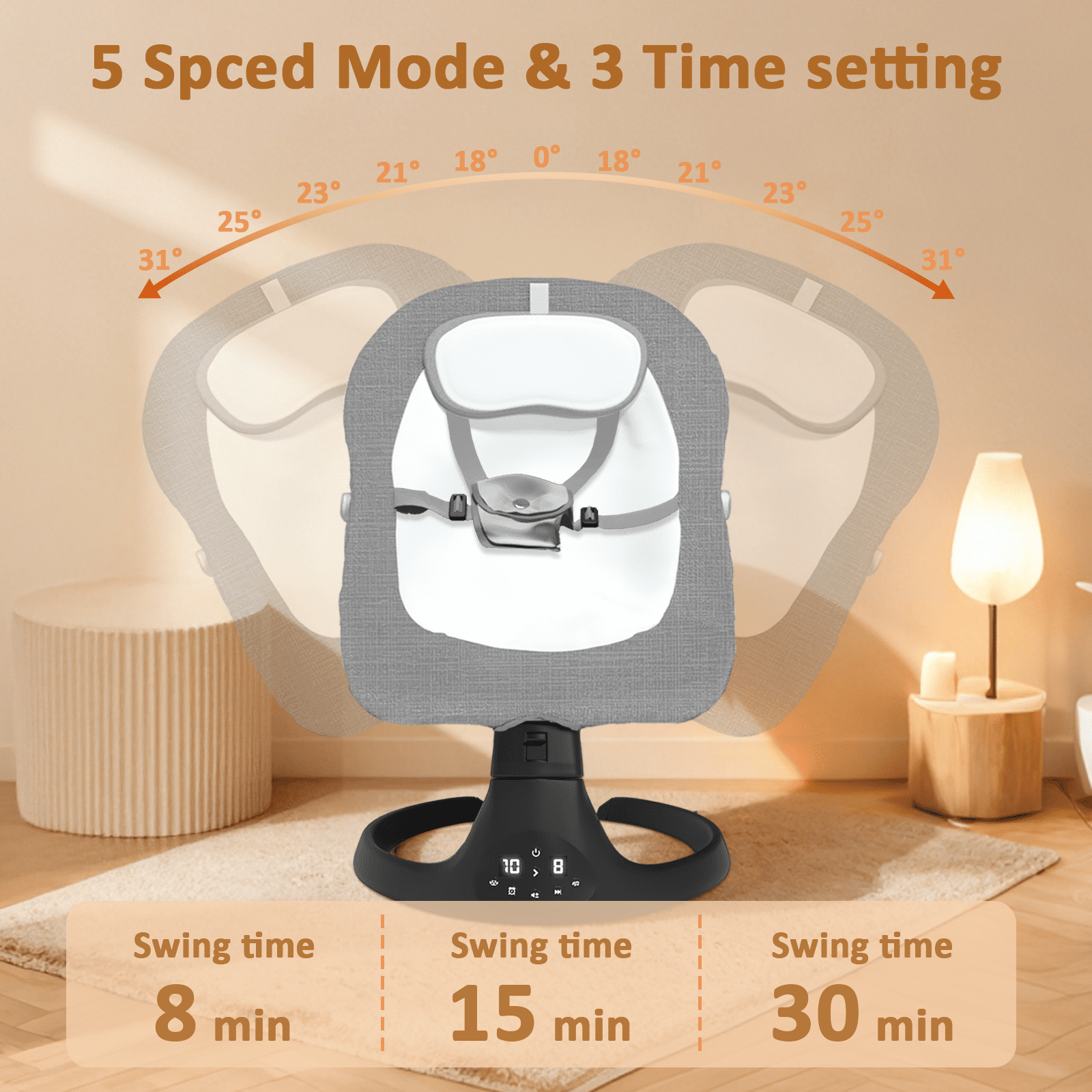 G TALECO GEAR Baby Swings for Infants, Electric Swing for Baby 0-12 Month, Indoor Baby Swing for Newborn Girl Boy, Gray