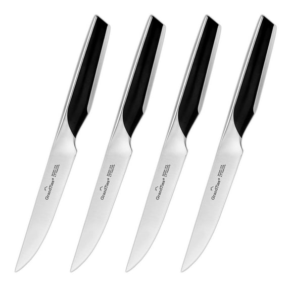 GRANDTIES FEINSTE Couteau à Steak Ultra Tranchant Premium Non Dentelé Ensemble de Couteaux à Steak en Acier Inoxydable Allemand à Haute Teneur en Carbone de 4 Ensemble de Vaisselle à Couteaux Complets avec Boîte à Couteaux Conçue
