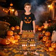 thumbnail image 2 of Family Matching Halloween Pajamas Set - 2 piece Pumpkin Face Print Short Sleeve Top and Pants Loungewear,Happy Halloween Festivel Theme Gifts for Whole Family for 6 Years Pjs, 2 of 6