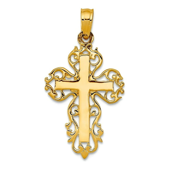 14k Yellow Gold Solid Polished Filigree Religious Faith Cross Pendant Necklace 19x14mm Pendant for Women