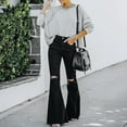 thumbnail image 4 of AGWOLF Womens Bell Bottom Jeans High Waist Ripped Flare Jean Destroyed Raw Hem Denim Pants with Pockets Y2K Distressed Trouser Black S, 4 of 9