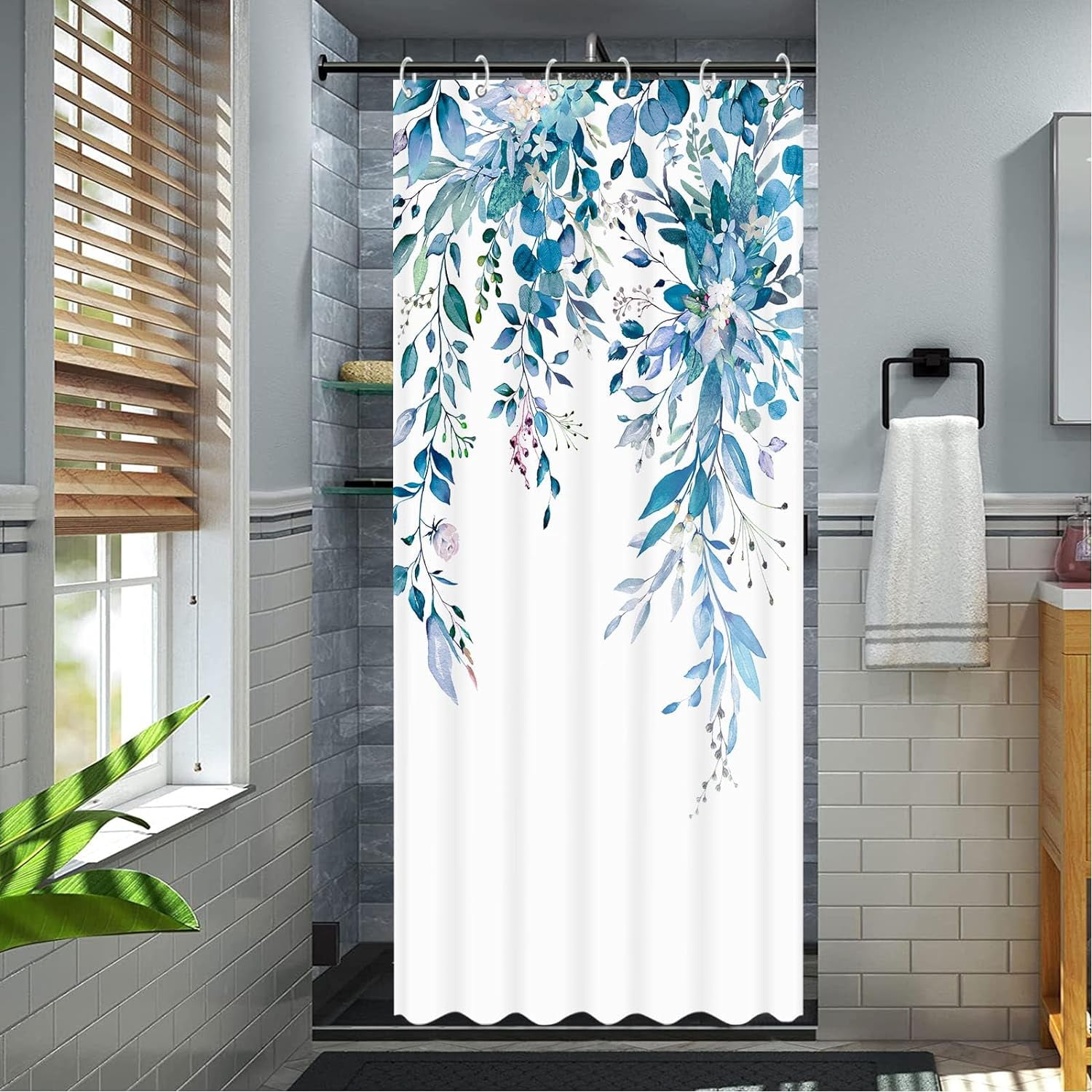 Stall Blue Eucalyptus Shower Curtain Watercolor Floral Plant Leaf Shower Curtains for Bathroom Botanical Flower Waterproof Fabric Bath Curtain Decor (Blue, 36'''' x 72'''')
