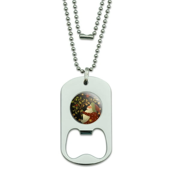 Christmas Holiday Deck the Halls Santa Holly Military Dog Tag Bottle Opener Pendant