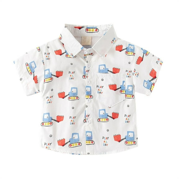 KAUOD Toddler Baby Boys Button Down Short Sleeve Shirts Casual Summer Beach Lapel Collar Top Shirts Summer Vintage Clothes