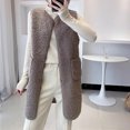 thumbnail image 6 of comerut Fall Winter Women Vest Coat Round Neck Loose Mid Length Sleeveless Single-breasted Pockets Cardigan Warm Thick Outwear Waistcoat, 6 of 8