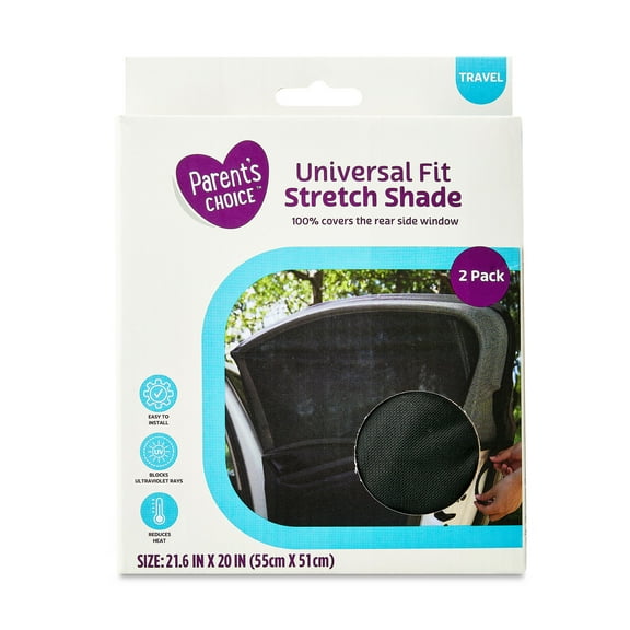 Parent's Choice's Car Window Shades Stretch Fit Car Sun Shade for Back Windows, Black, 2 Pack