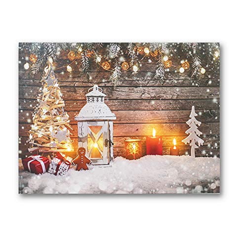 NIKKY HOME 16" x 12" Decorative Christmas Tree and Snow Candles LED