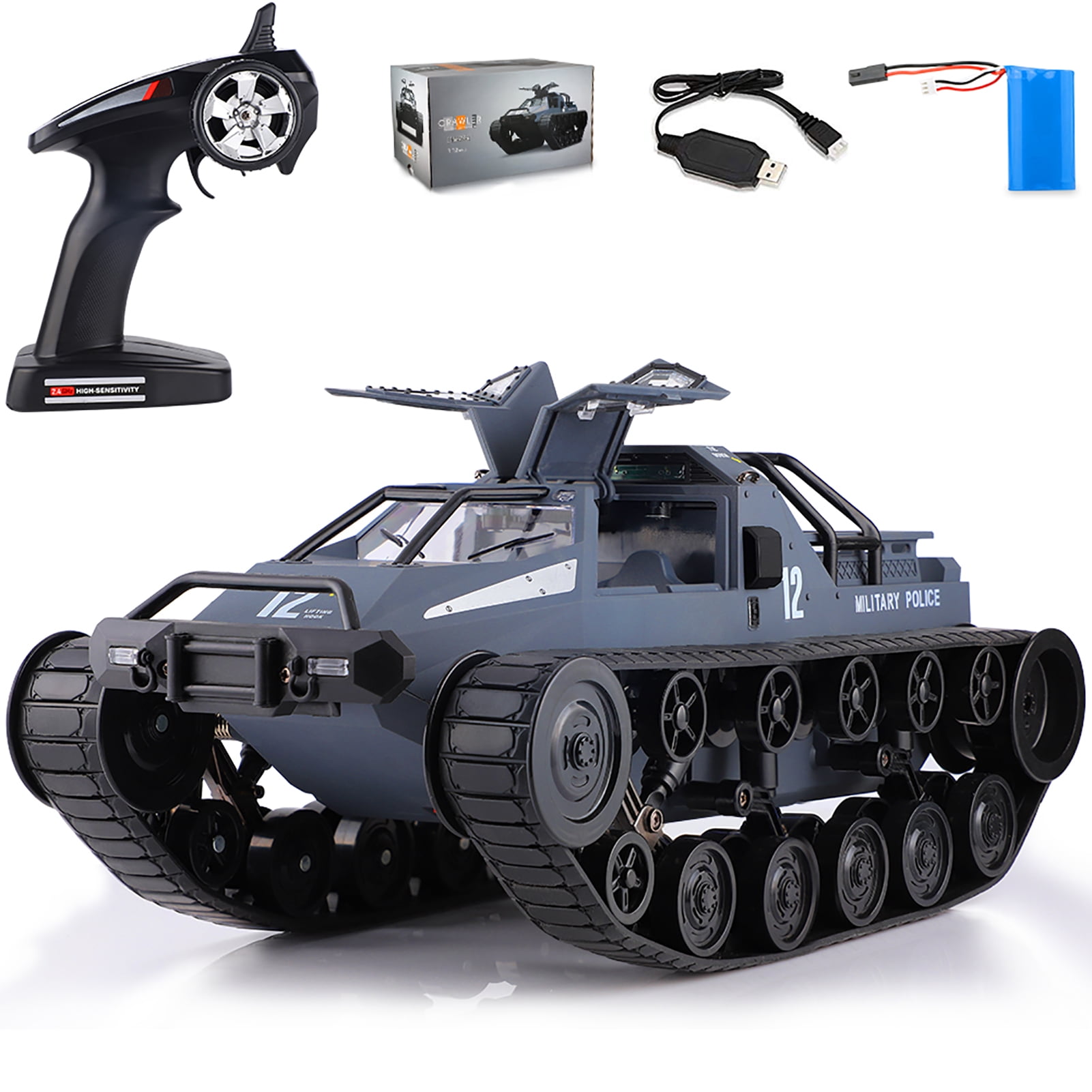 Kepooman Remote Control Police Tank Car,1:12 Scale Spray RC Tank High Speed, All Terrain Off-Road RC Trucks,Gifts for Kids - Black Kepooman Remote Control Police Tank Car,1:12 Scale Spray RC Tank High Speed, All Terrain Off-Road RC Trucks,Gifts for Kids - Black