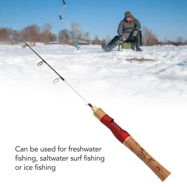 Ice Fishing Rod,Wooden Grip Mini Fishing Pole Small Sea Pole Ice Fishing  Rod For Freshwater Sea Surf Fishing