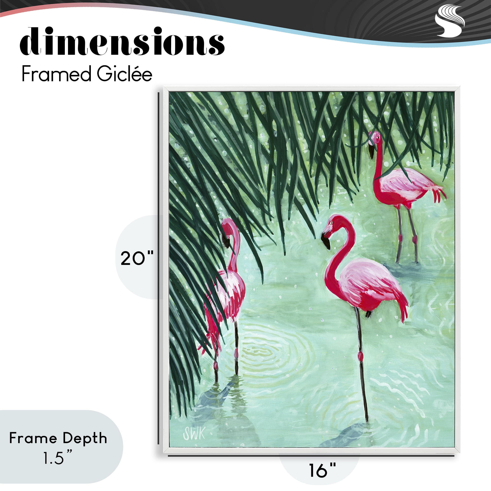 Stupell Industries Shallow Flamingo Pond White Framed Giclee Art, design by Sarah Waldron Kimball