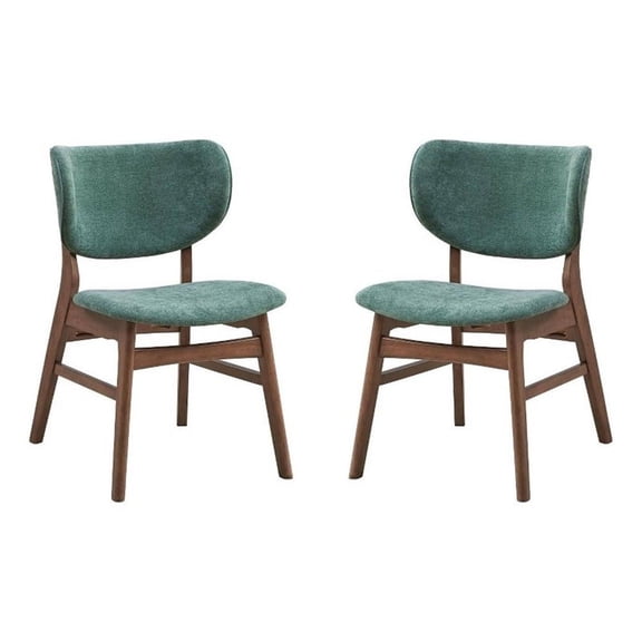 Benjara Evis 23" Side Dining Chair Set of 2- Walnut Brown- Soft Green Fabric