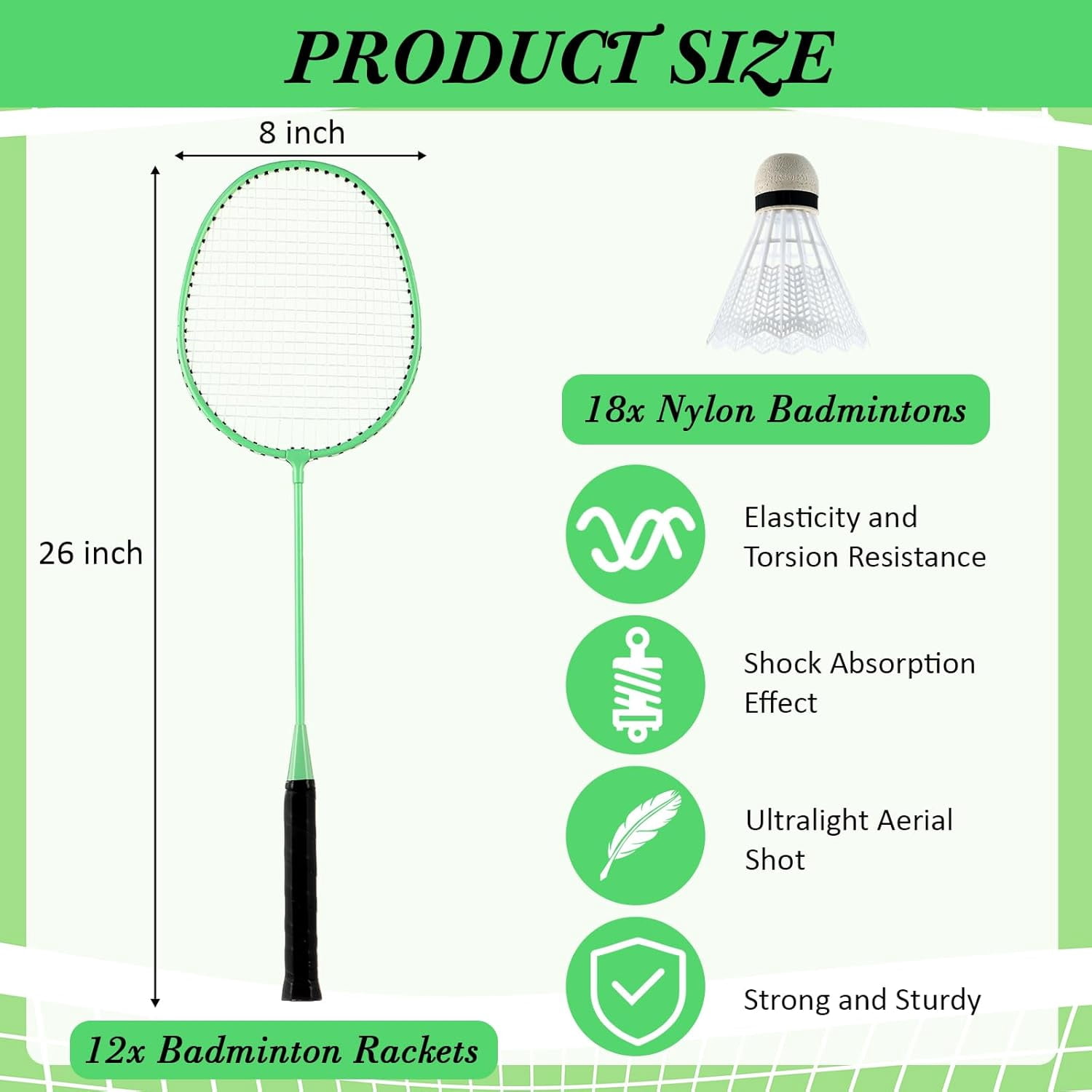 12 Pcs Badminton Rackets Bulk with 18 Nylon Badmintons, Shuttle Set for Beginners Advanced Player Backyard Gym Beach Outdoor